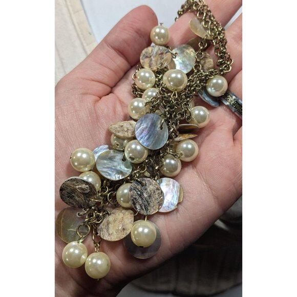 Bohemian Glam Faux Pearl Shell Disc Charm Necklace - Picture 4 of 7